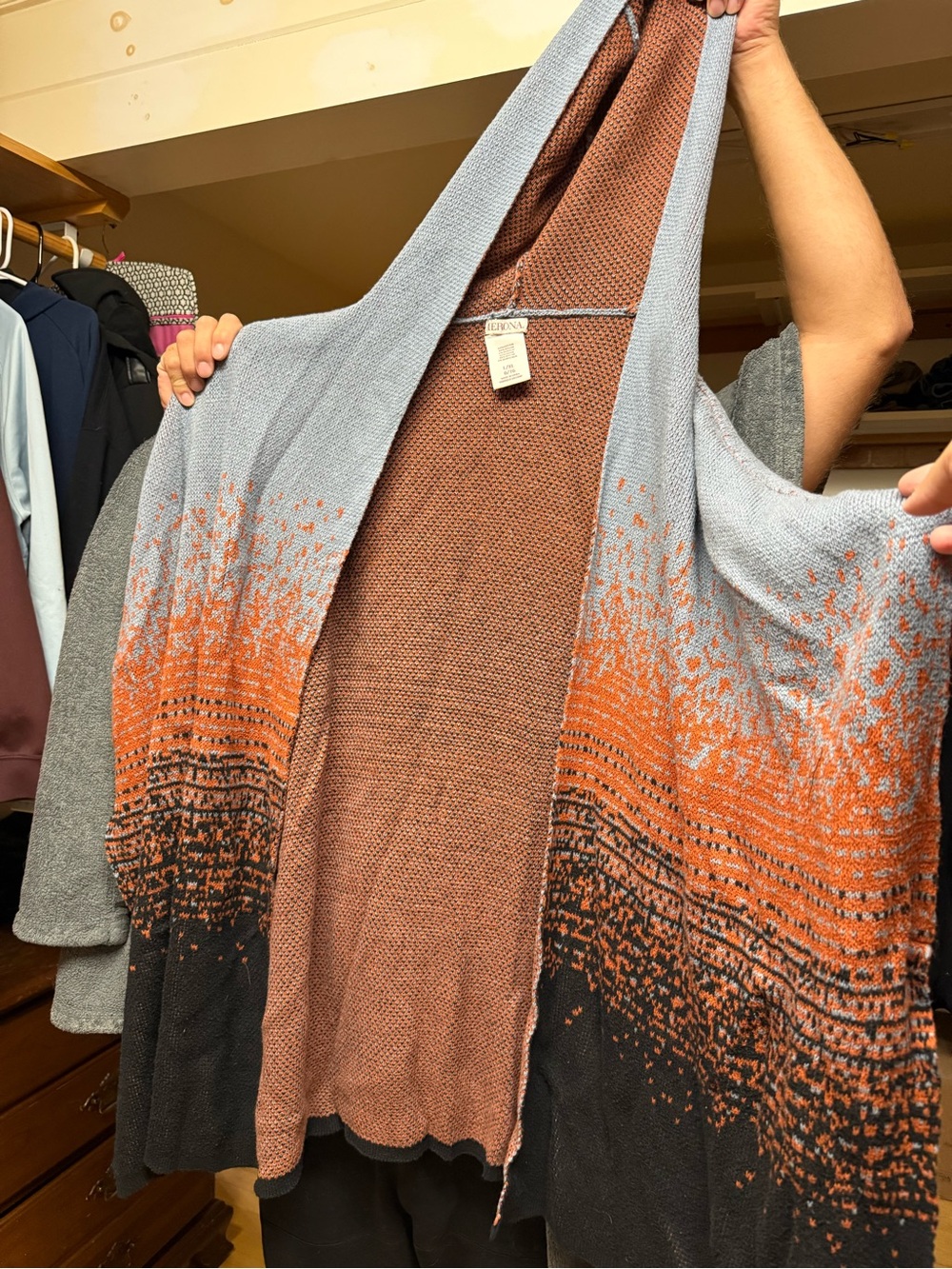 Merona Light Blue, Orange & Black Gradient Open-Front Cardigan